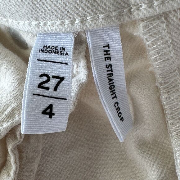 LOFT SZ 27/4 Straight Crop Jeans High-Rise Frayed Hems Zip-Fly Stretch Beige - Picture 9 of 10